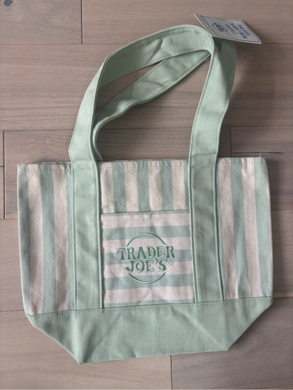 Trader Joe's Mint Striped Canvas Tote Bag